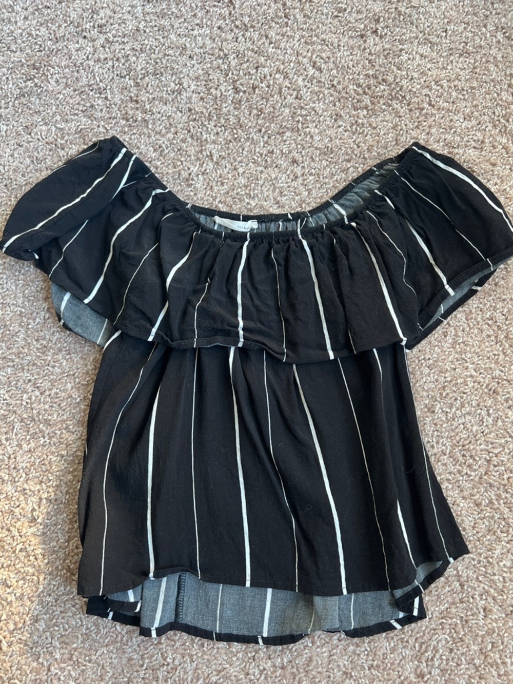 Honey Punch Black & White Off-Shoulder Ruffle Blouse